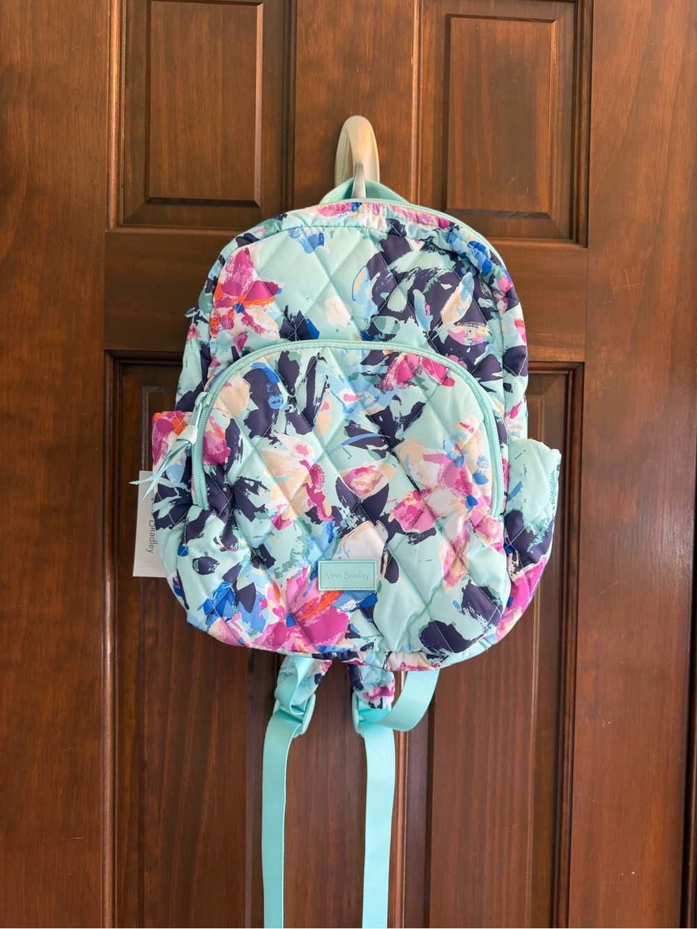 Vera Bradley Mint Floral Quilted Mini Backpack with Multicolor Blossoms